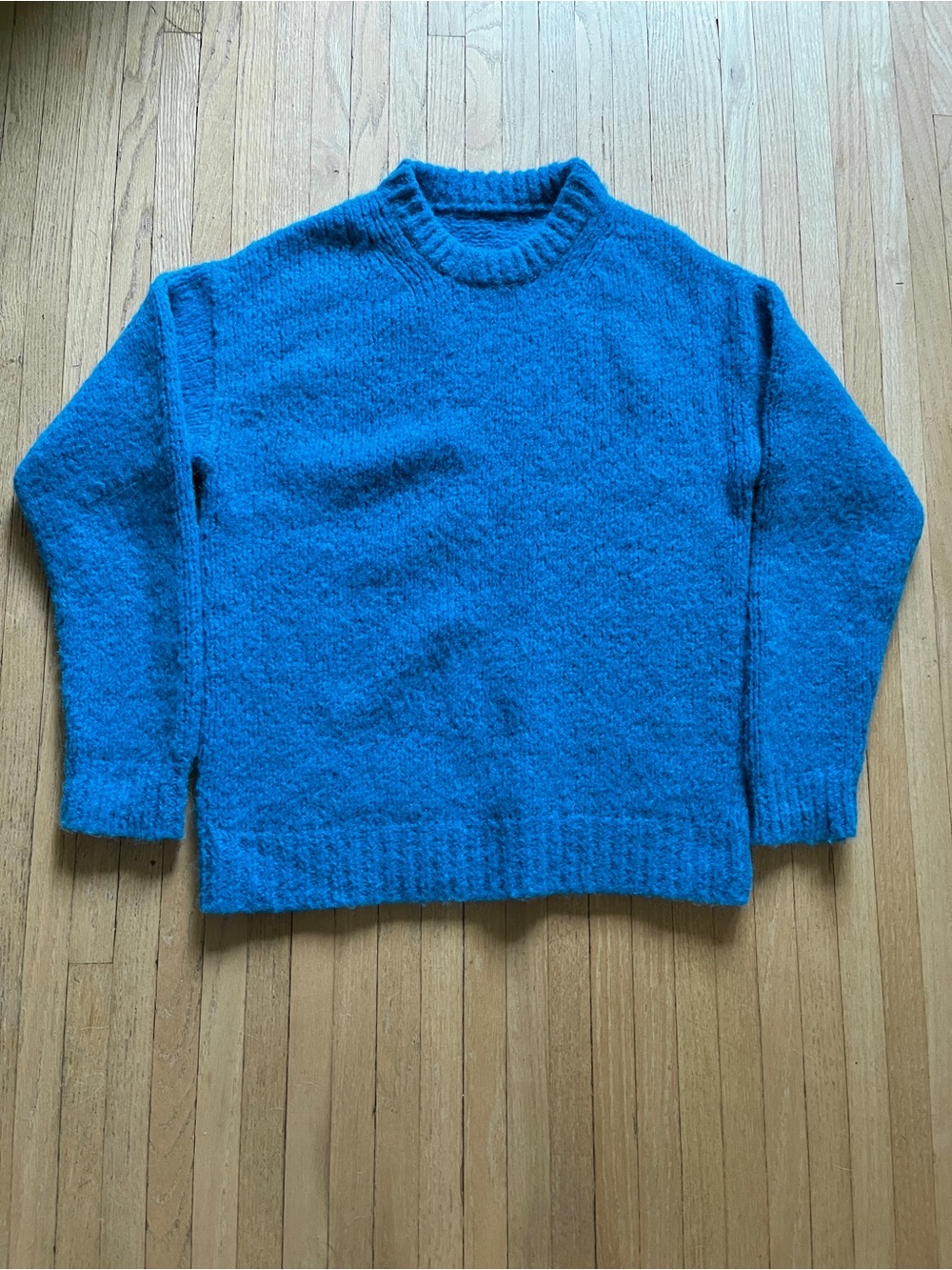 Tibi Airy Alpaca Crewneck Sweater – Bright Azure Blue 89% Alpaca Made in Peru